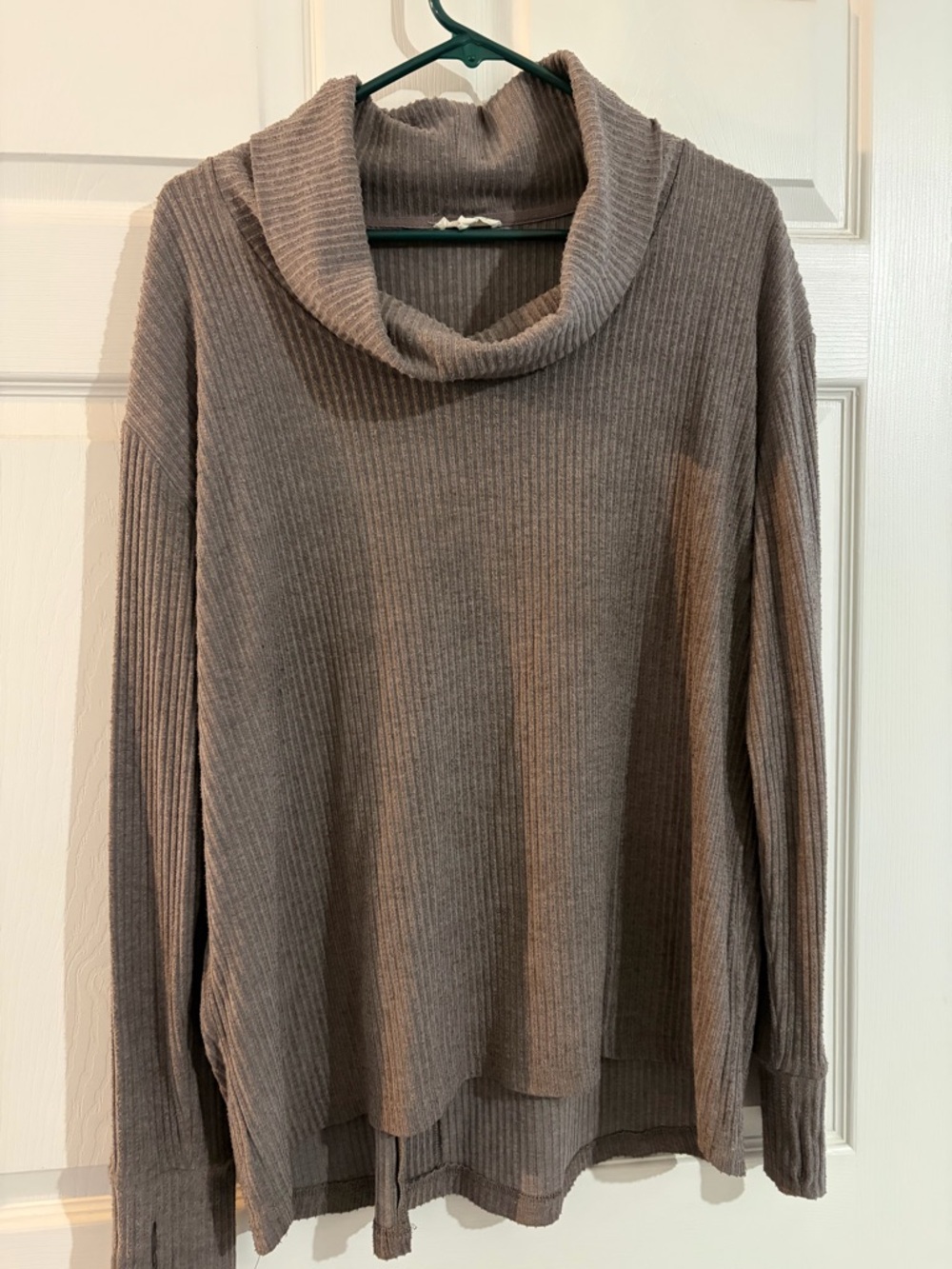 Love & Delancy Size L Taupe Ribbed Cowl Neck Sweater Cozy Top